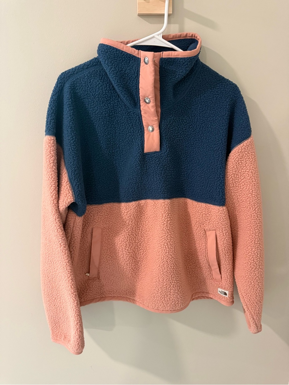 The North Face Navy and Blush Snap Sherpa Pullover